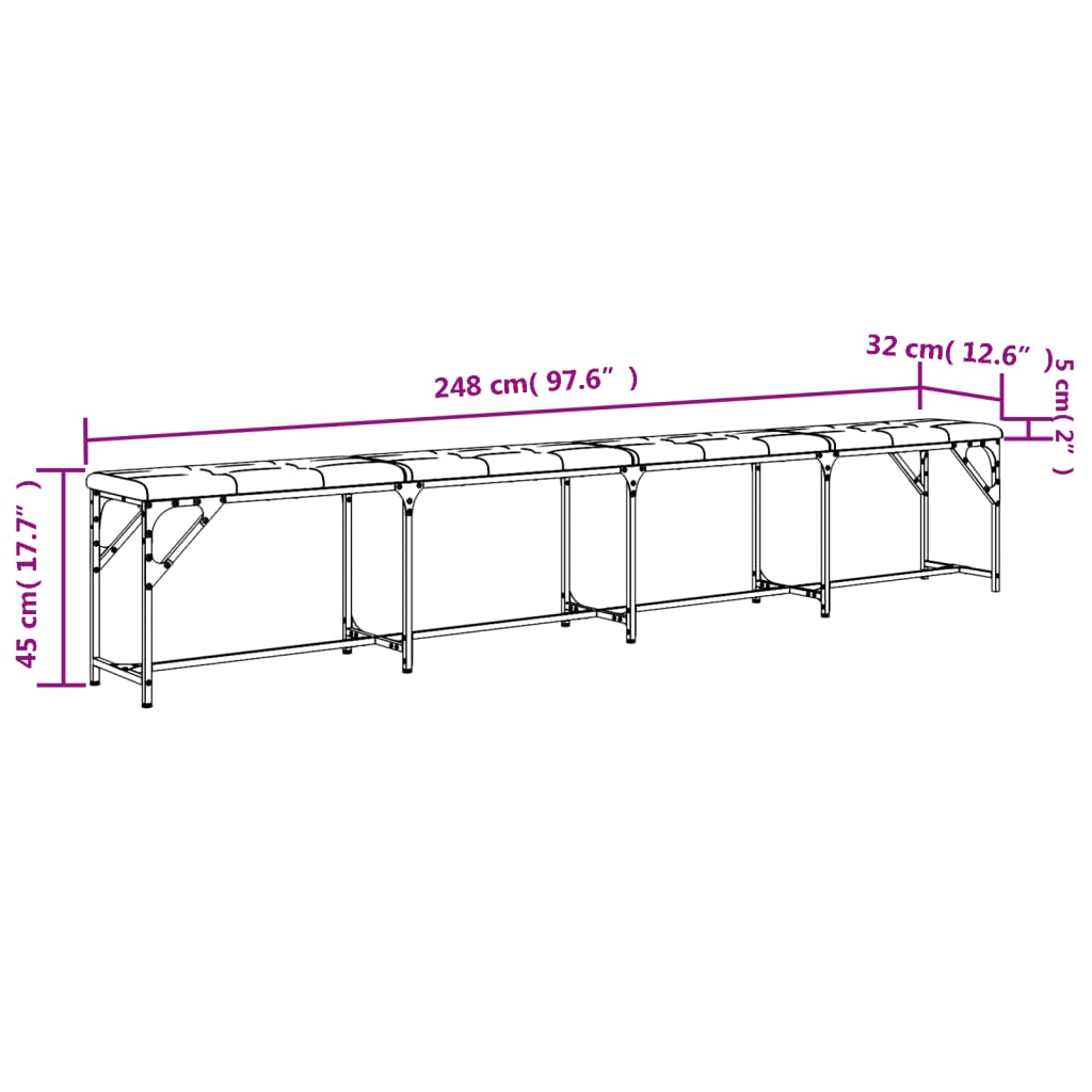 Dining Bench Light Grey 248x32x45 cm Steel and Fabric