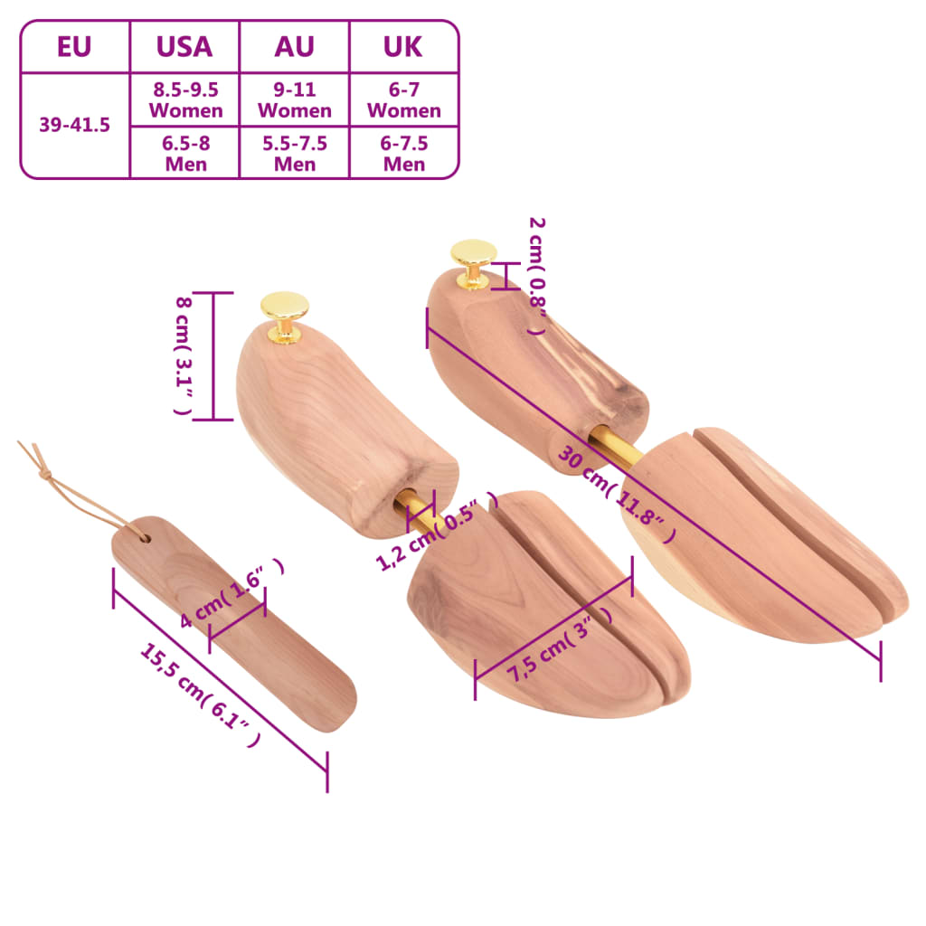 Shoe Stretcher with Shoe Horn EU 39-41,5 Solid Wood Cedar