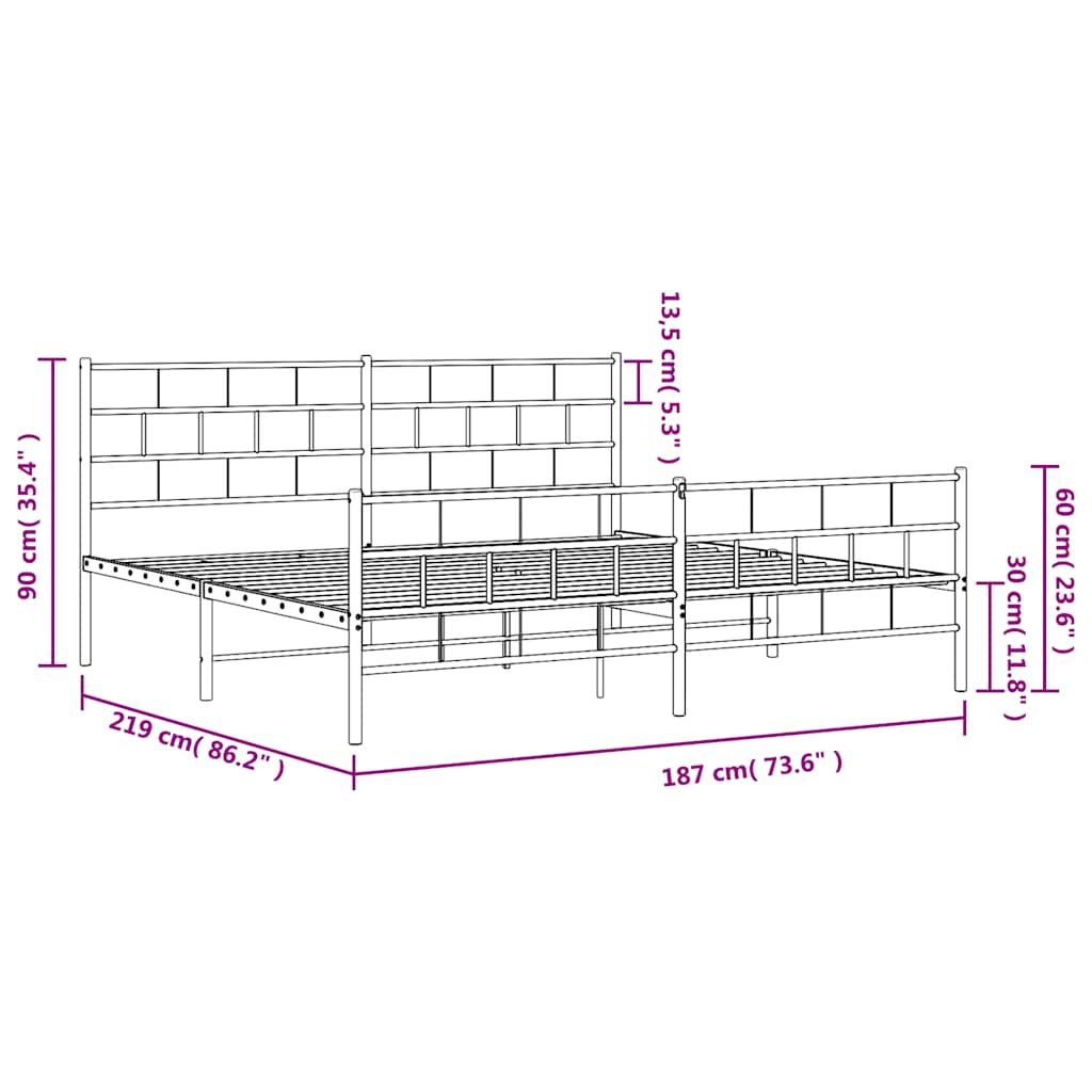 Metal Bed Frame without Mattress with Footboard Black 183x213cm