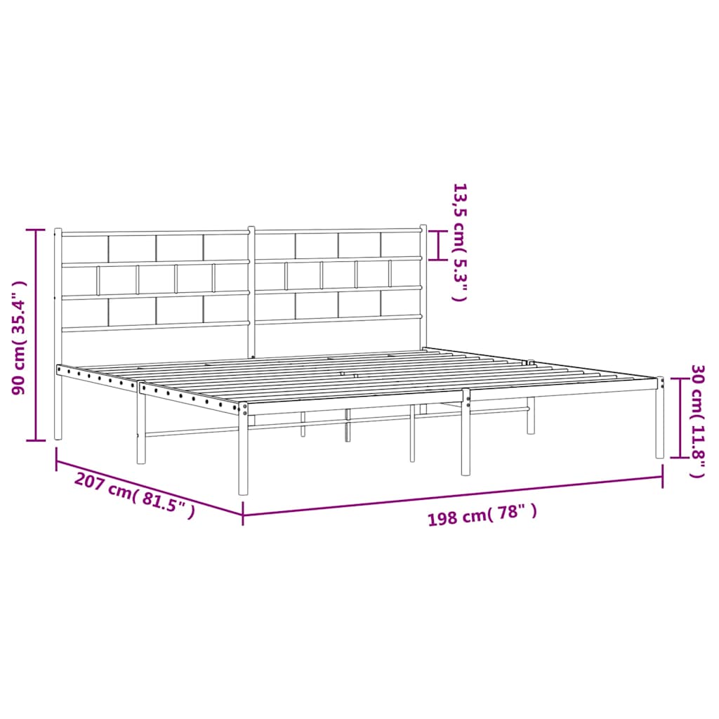 Metal Bed Frame without Mattress with Headboard White 193x203cm
