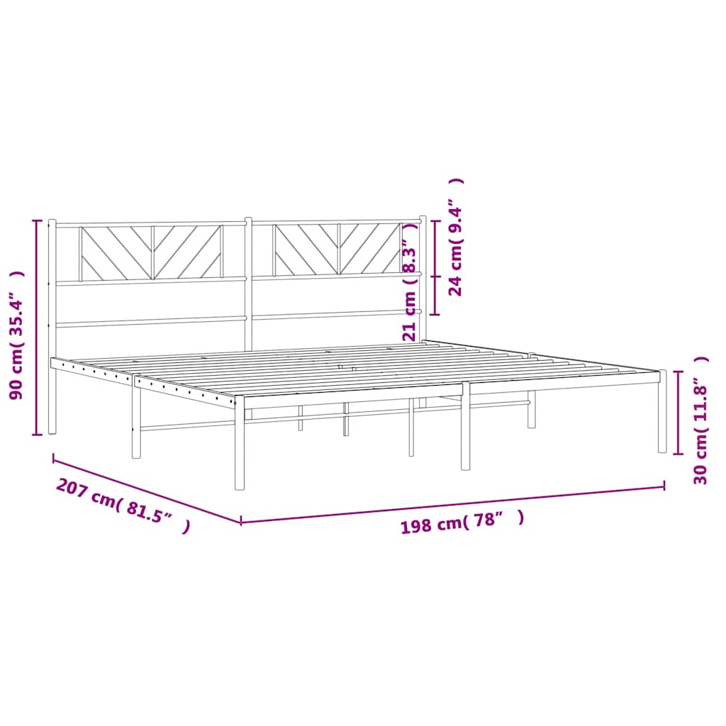 Metal Bed Frame without Mattress with Headboard White 193x203cm