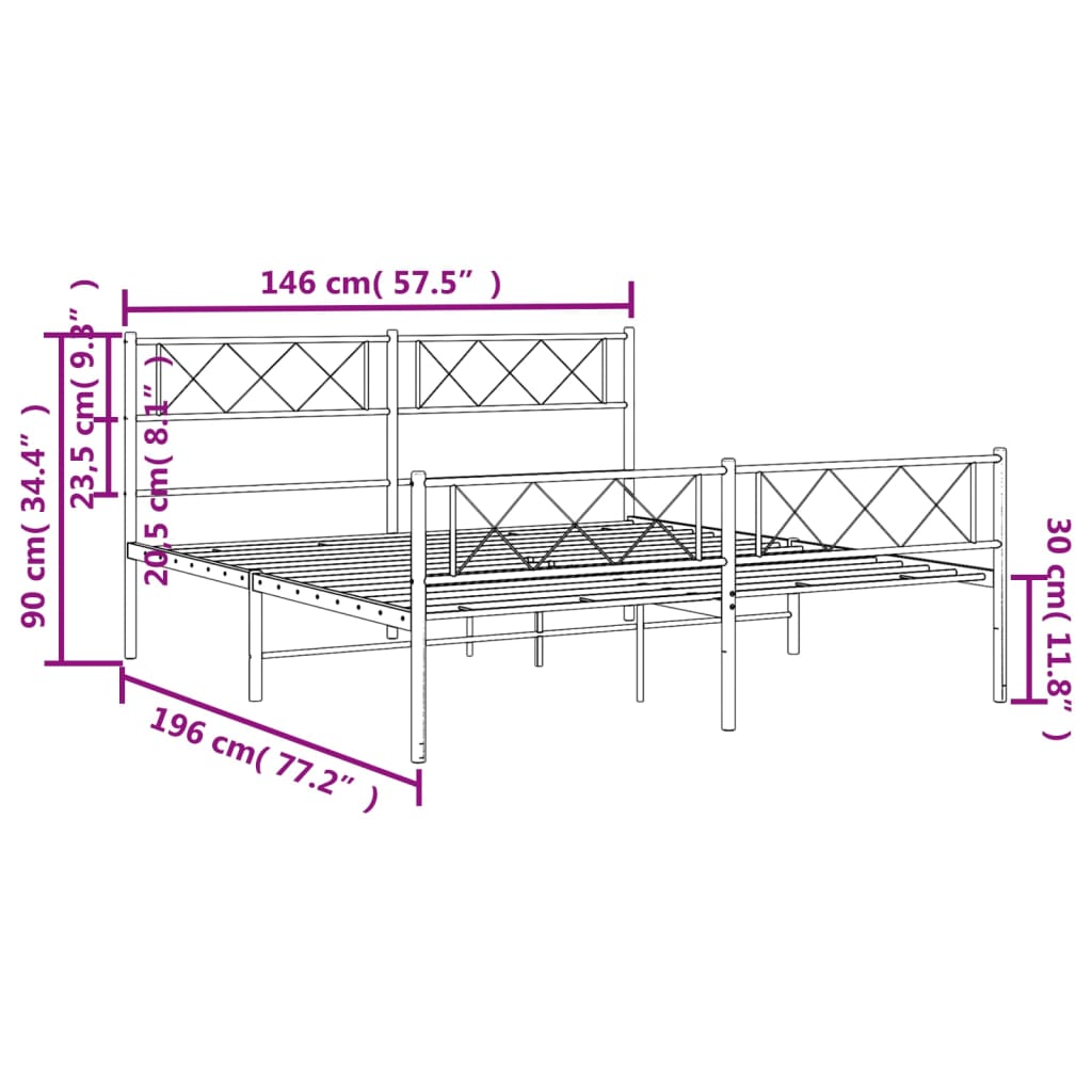 Metal Bed Frame without Mattress with Footboard Black 140x190cm