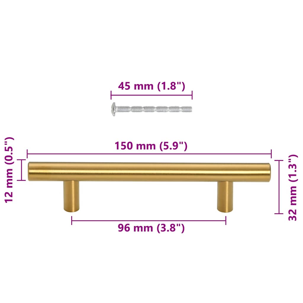 Cabinet Handles 10 pcs Gold Hole Centre 96 mm Length 150 mm