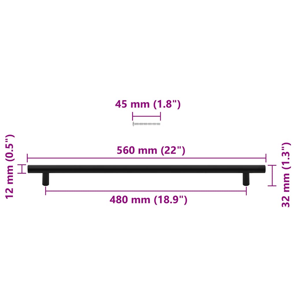 Cabinet Handles 5 pcs Black 480 mm Stainless Steel