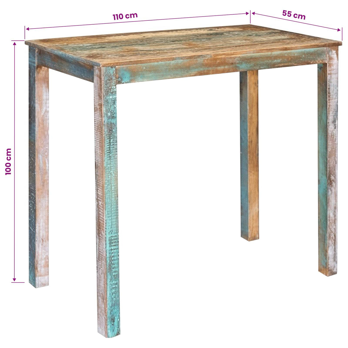 Bar Table 110 x 55 x 100 cm Solid Reclaimed Wood Multicolour