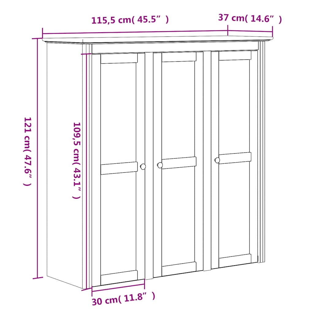 Highborad "BODO" White and Brown 115.5x43x200.5cm Solid Wood Pine