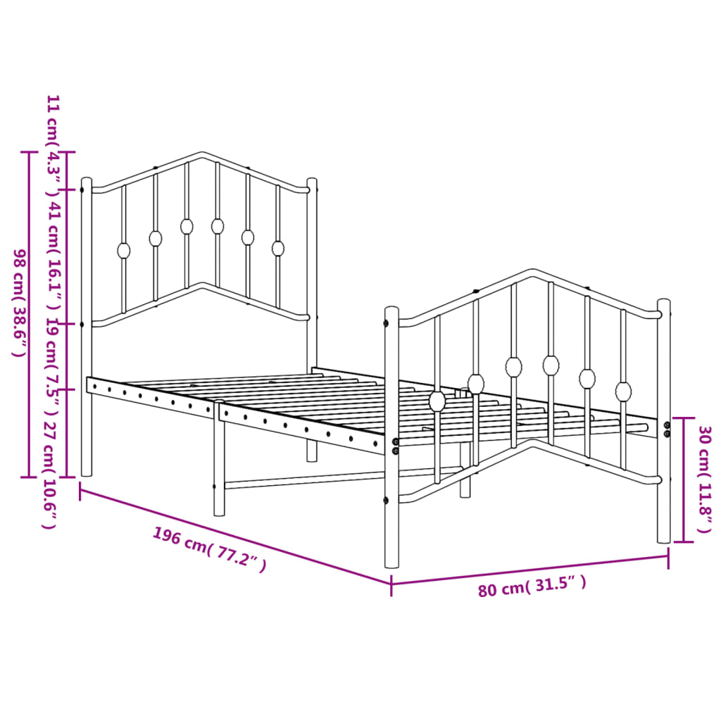 Bed Frame | Black | Powder-Coated Steel | Small Single | Bed Frame