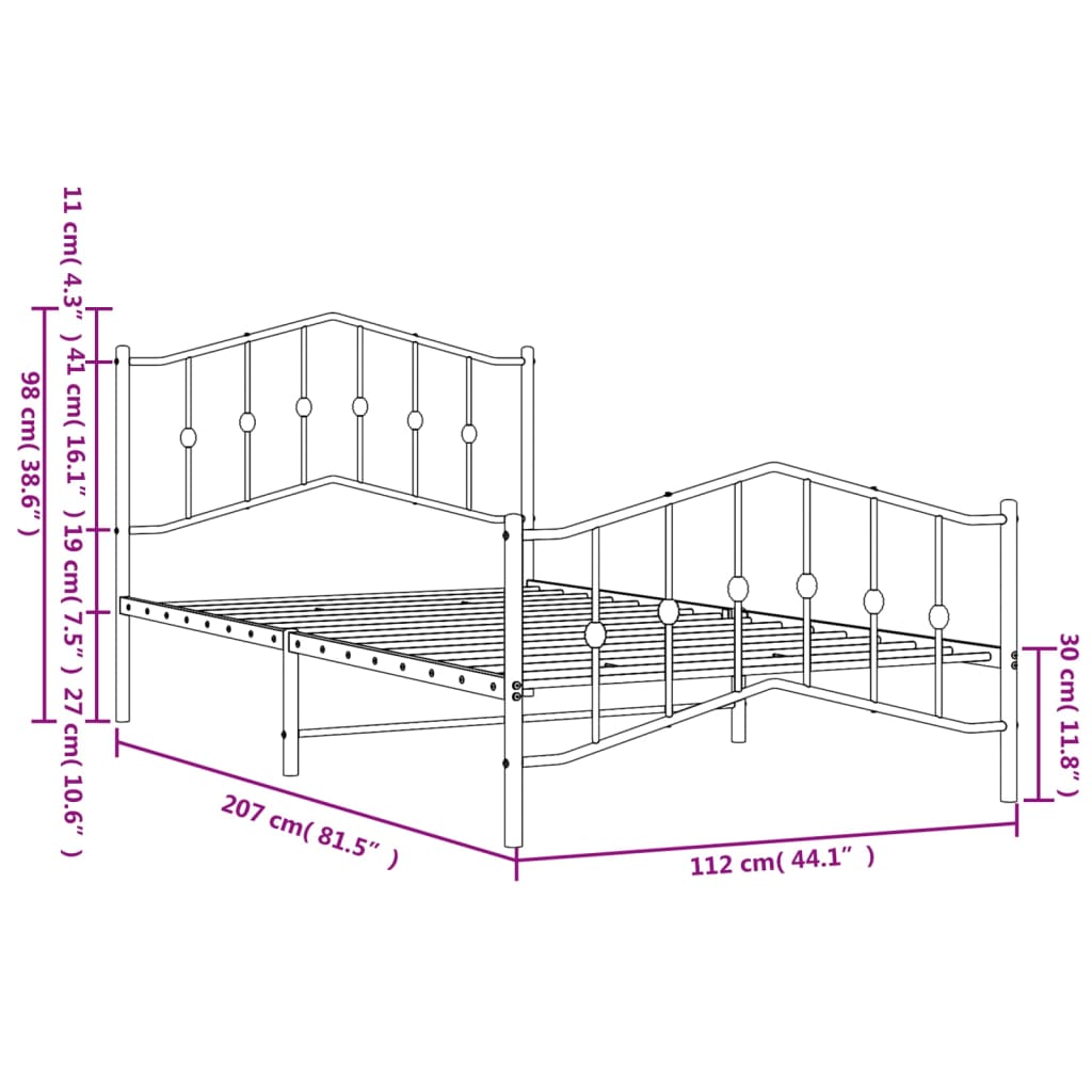 Bed Frame | Black | Powder-Coated Steel | 107x203 cm | Bed Frame