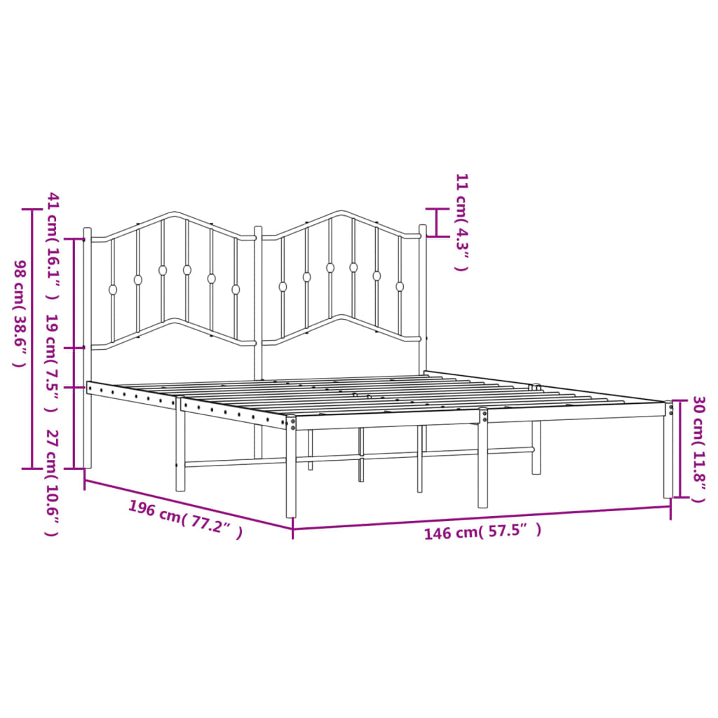 Bed Frame | White | Powder-Coated Steel | Double | Bed Frame