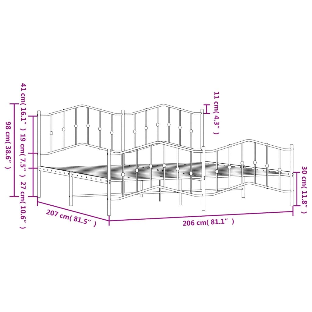 Bed Frame | White | Steel | 200x200 cm | Bed Frame | Rectangular | Modern