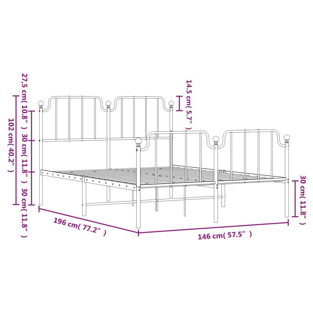 Metal Bed Frame without Mattress with Footboard Black 140x190cm