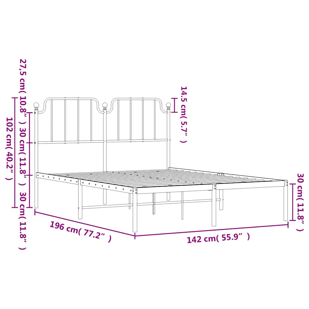 Metal Bed Frame without Mattress with Headboard White 135x190cm