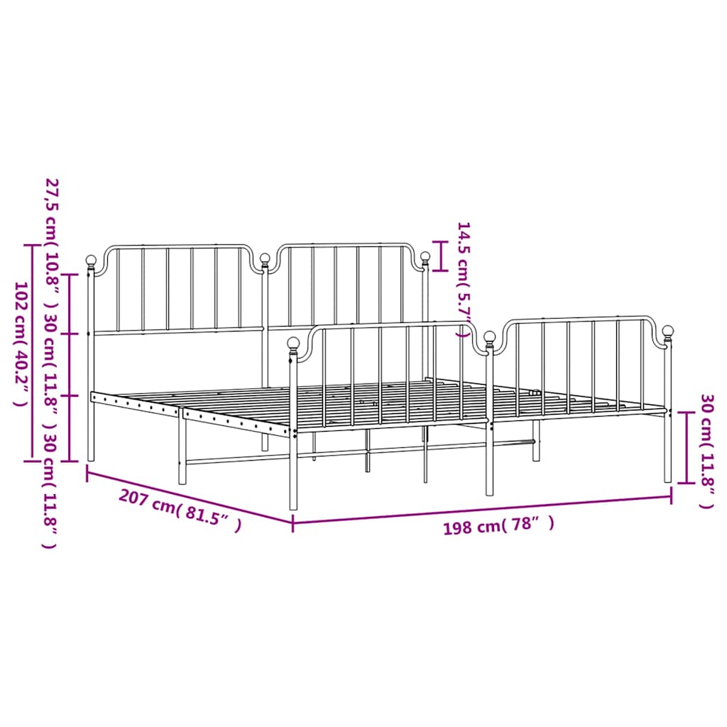 Metal Bed Frame without Mattress with Footboard White 193x203cm