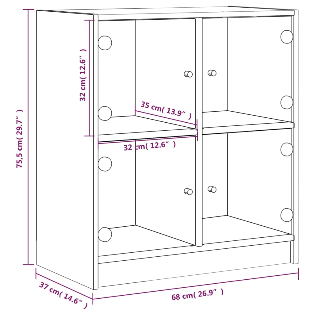 Side Cabinet with Glass Doors Concrete Grey 68x37x75,5 cm
