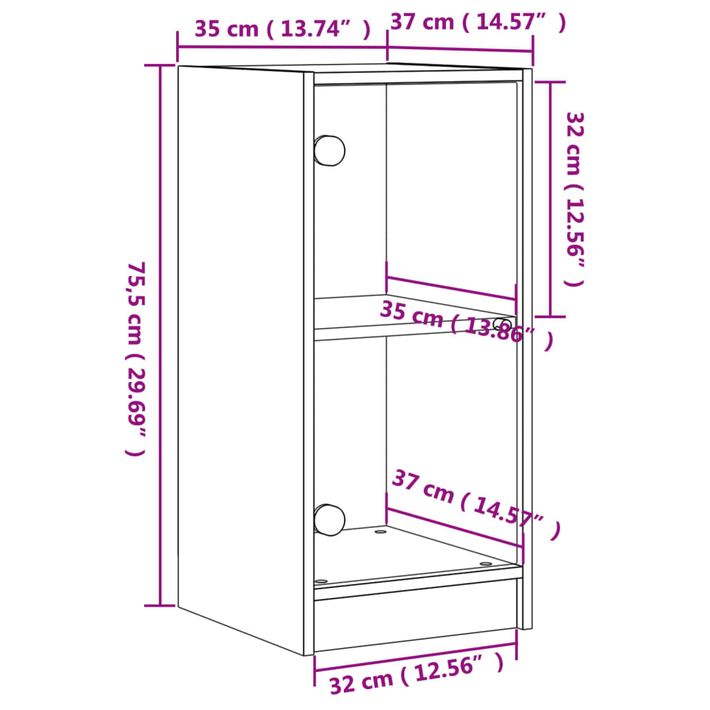 Side Cabinet with Glass Doors Smoked Oak 35x37x75,5 cm