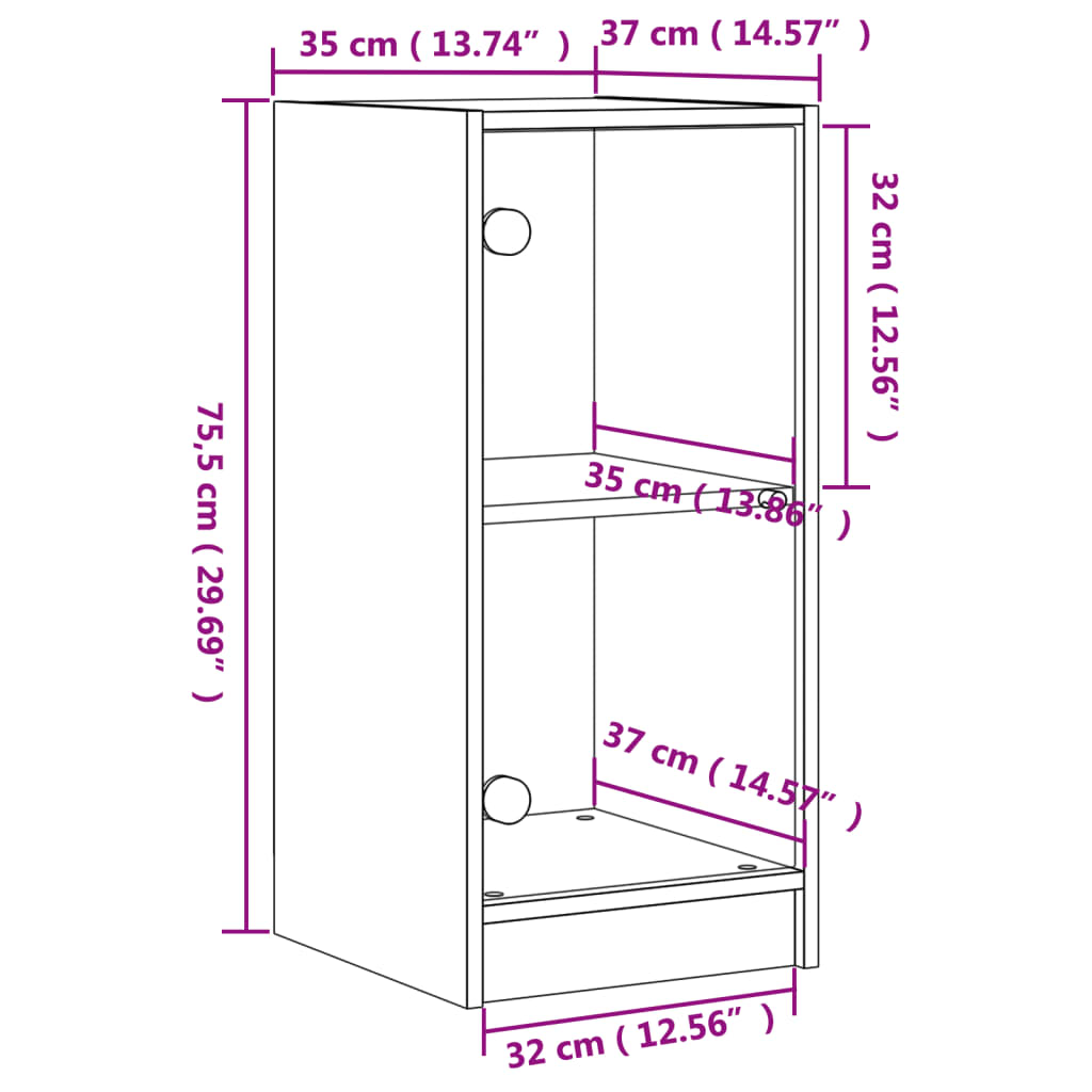 Side Cabinet with Glass Doors Grey Sonoma 35x37x75,5 cm