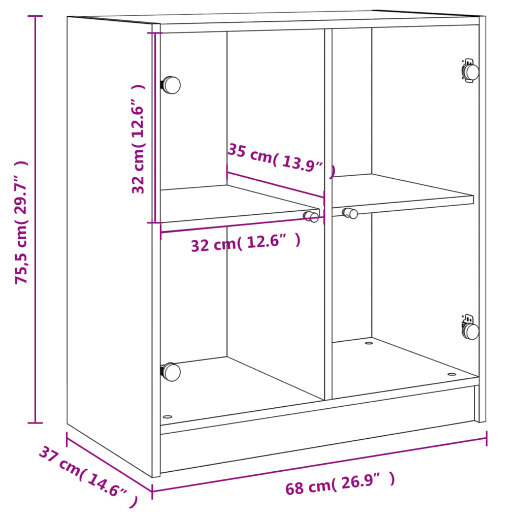 Side Cabinet with Glass Doors Grey Sonoma 68x37x75,5 cm