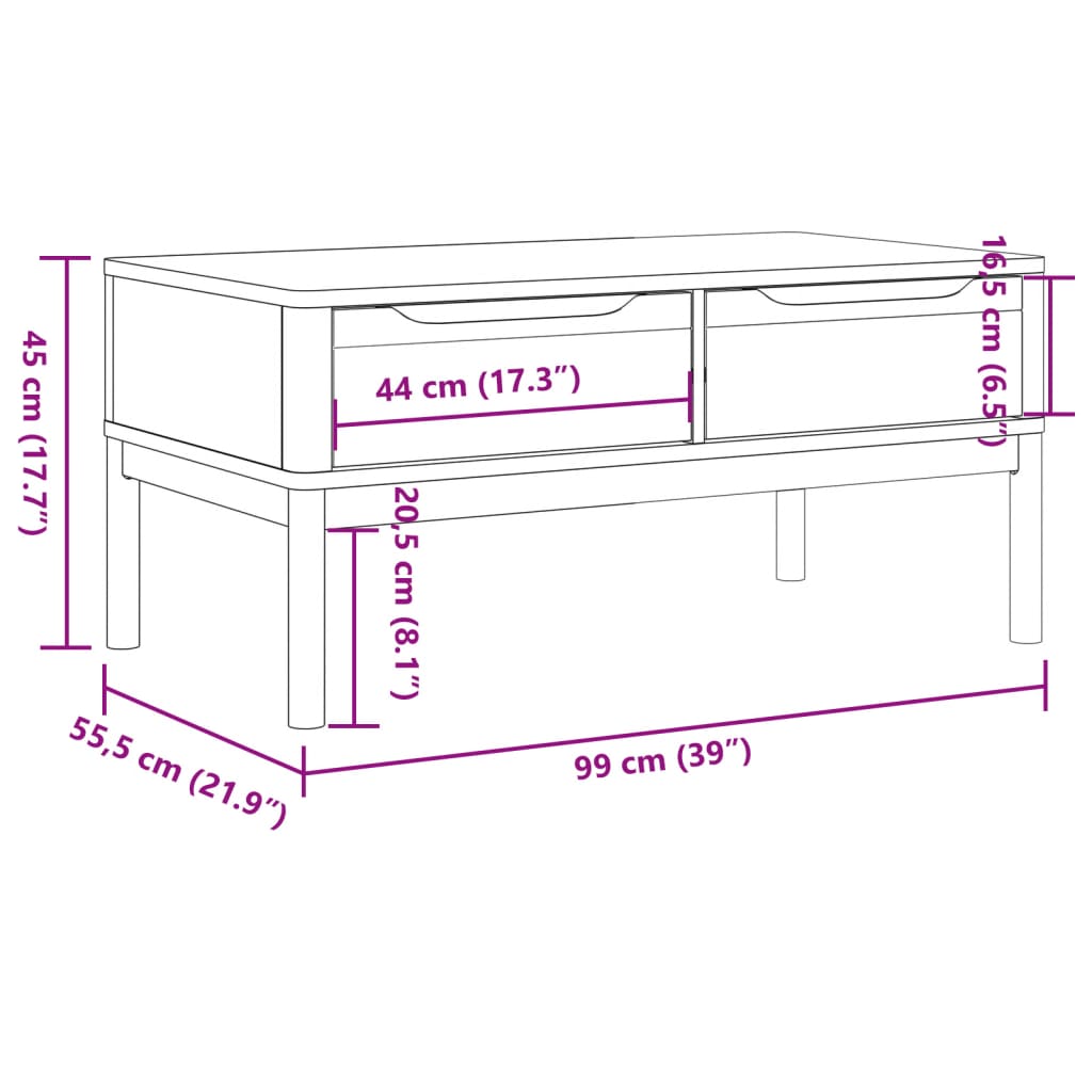 Coffee Table "FLORO" White 99x55,5x45 cm Solid Pine Wood