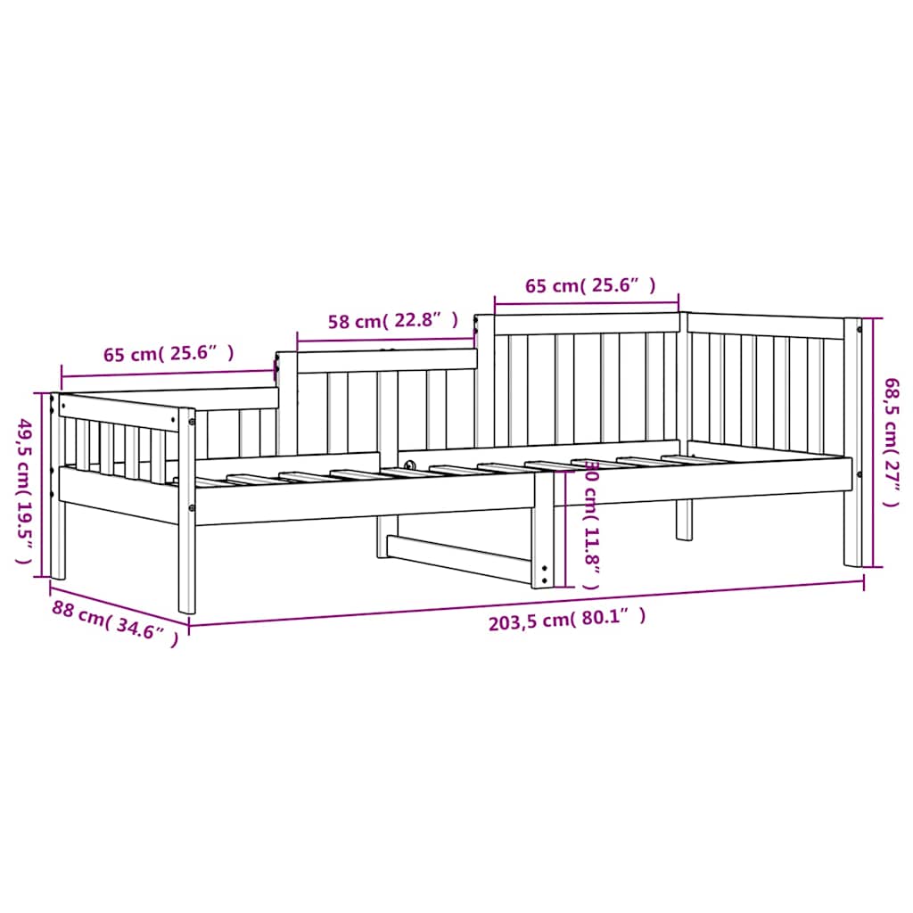 Day Bed without Mattress Black 80x200 cm Solid Wood Pine