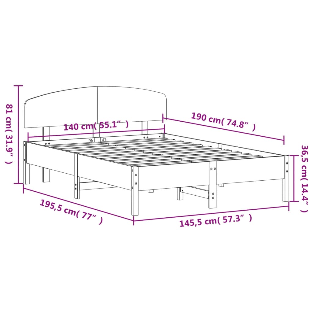 Bed Frame without Mattress Wax Brown 140x190 cm Solid Wood Pine