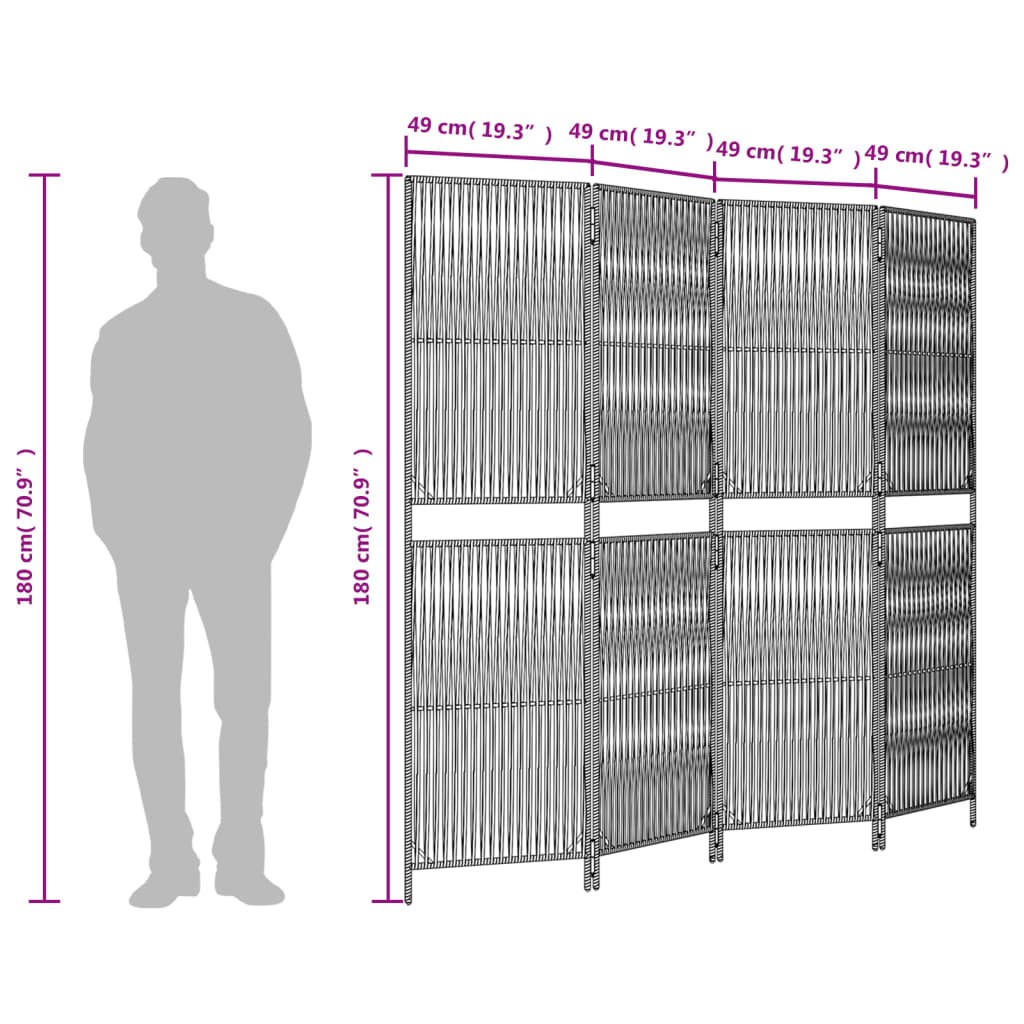 Room Divider 4 Panels Grey Poly Rattan