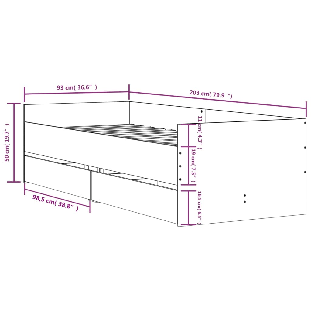 Bed Frame | Sonoma oak | Engineered wood | Single | Bed Frame