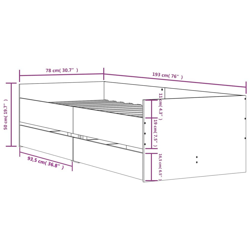 Bed Frame without Mattress Black 75x190 cm Small Single Small Single