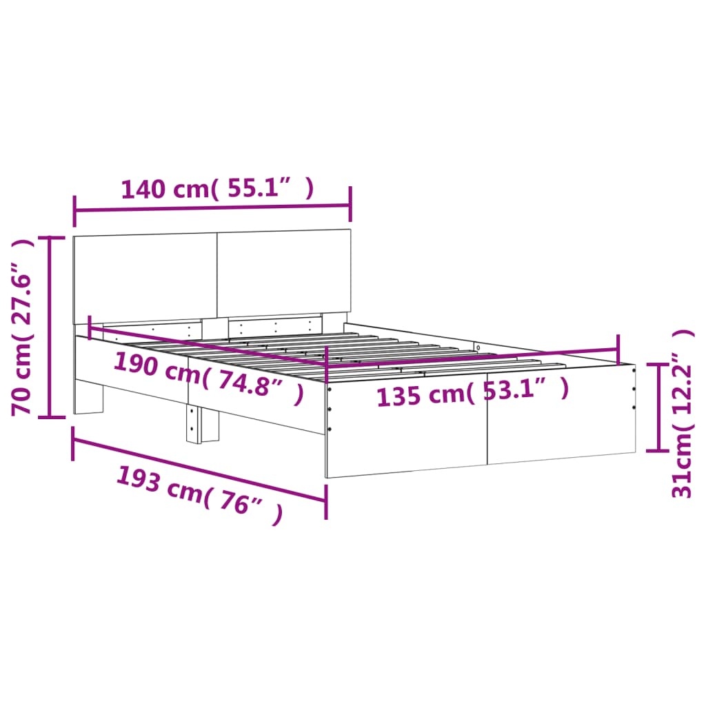 Bed Frame | Grey Sonoma | Engineered wood and plywood | Double