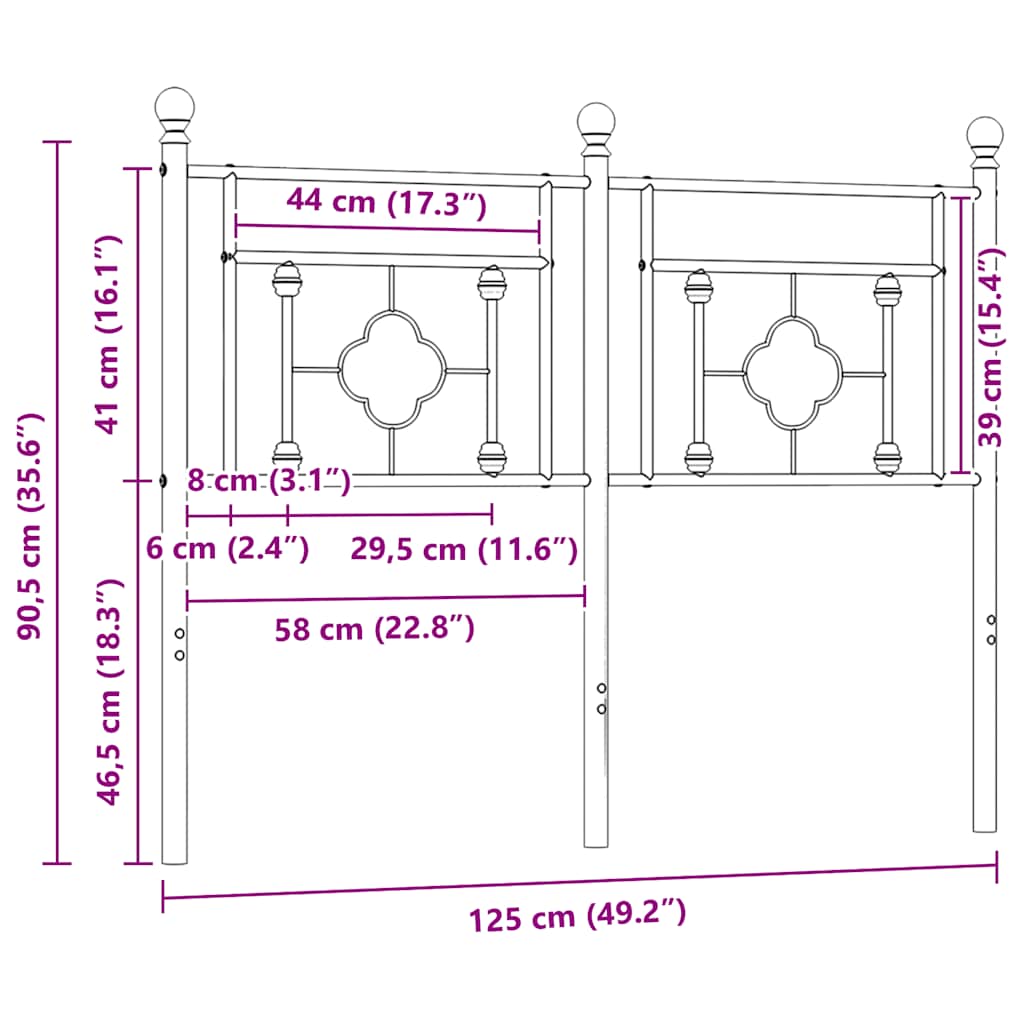 Metal Replace Headboard Black 120 cm