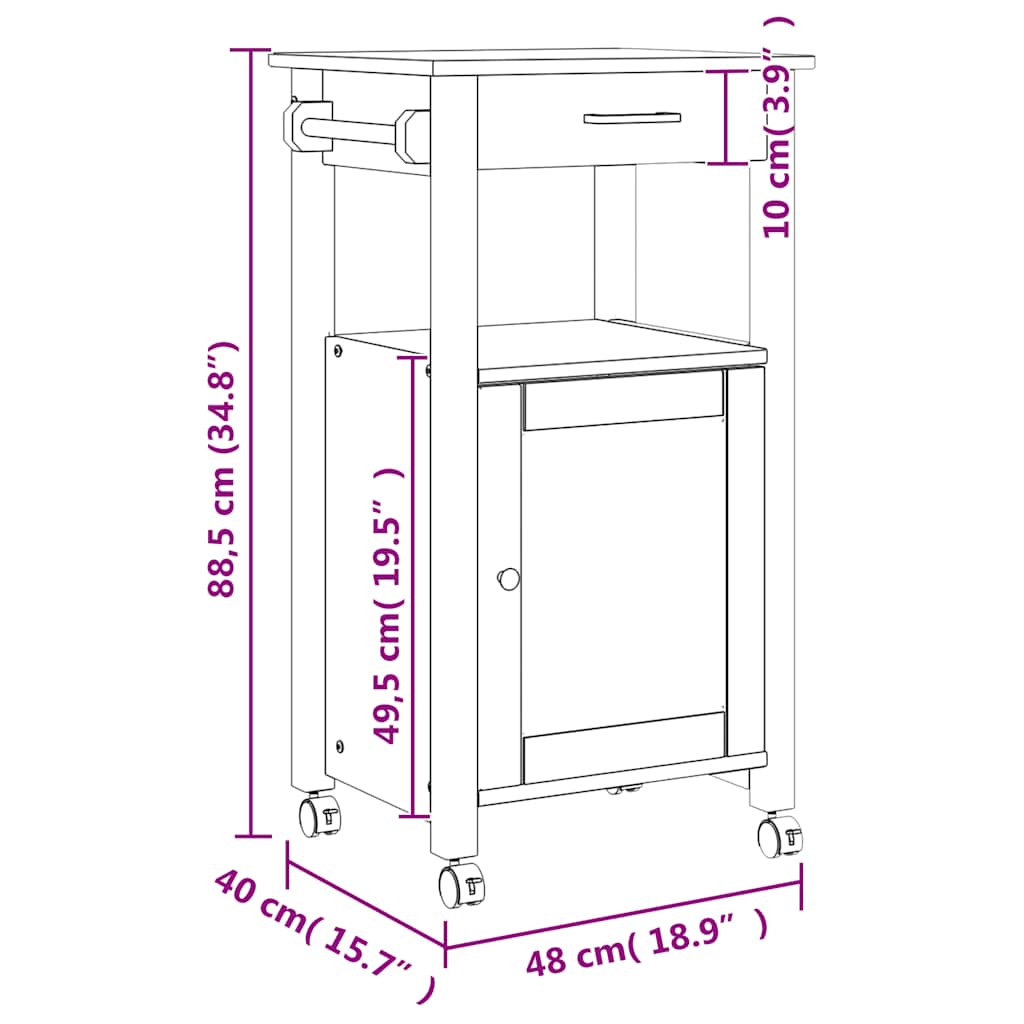 Kitchen Trolley MONZA 48x40x88.5 cm Solid Wood Pine