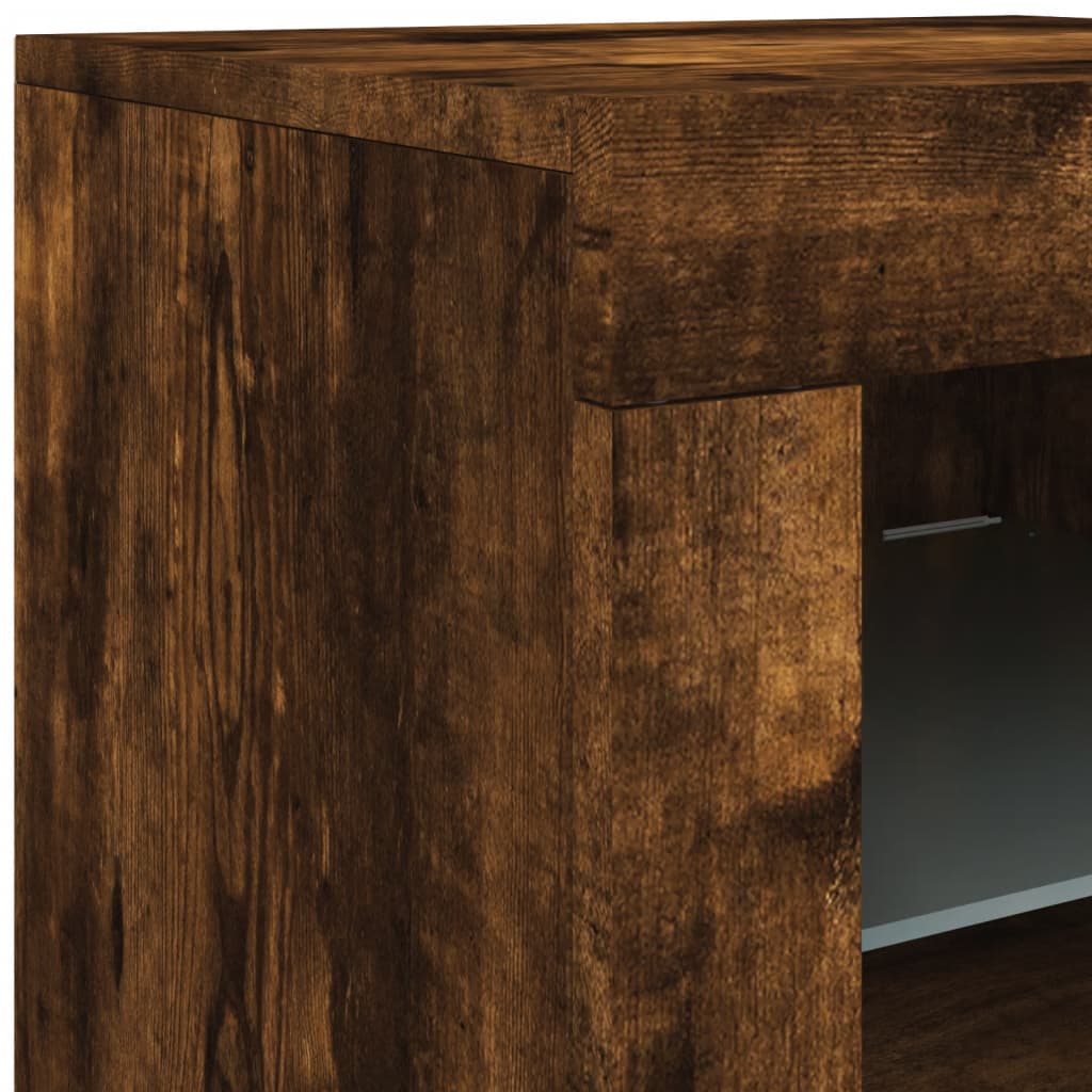 Sideboard with LED Lights Smoked Oak 60.5x37x67 cm