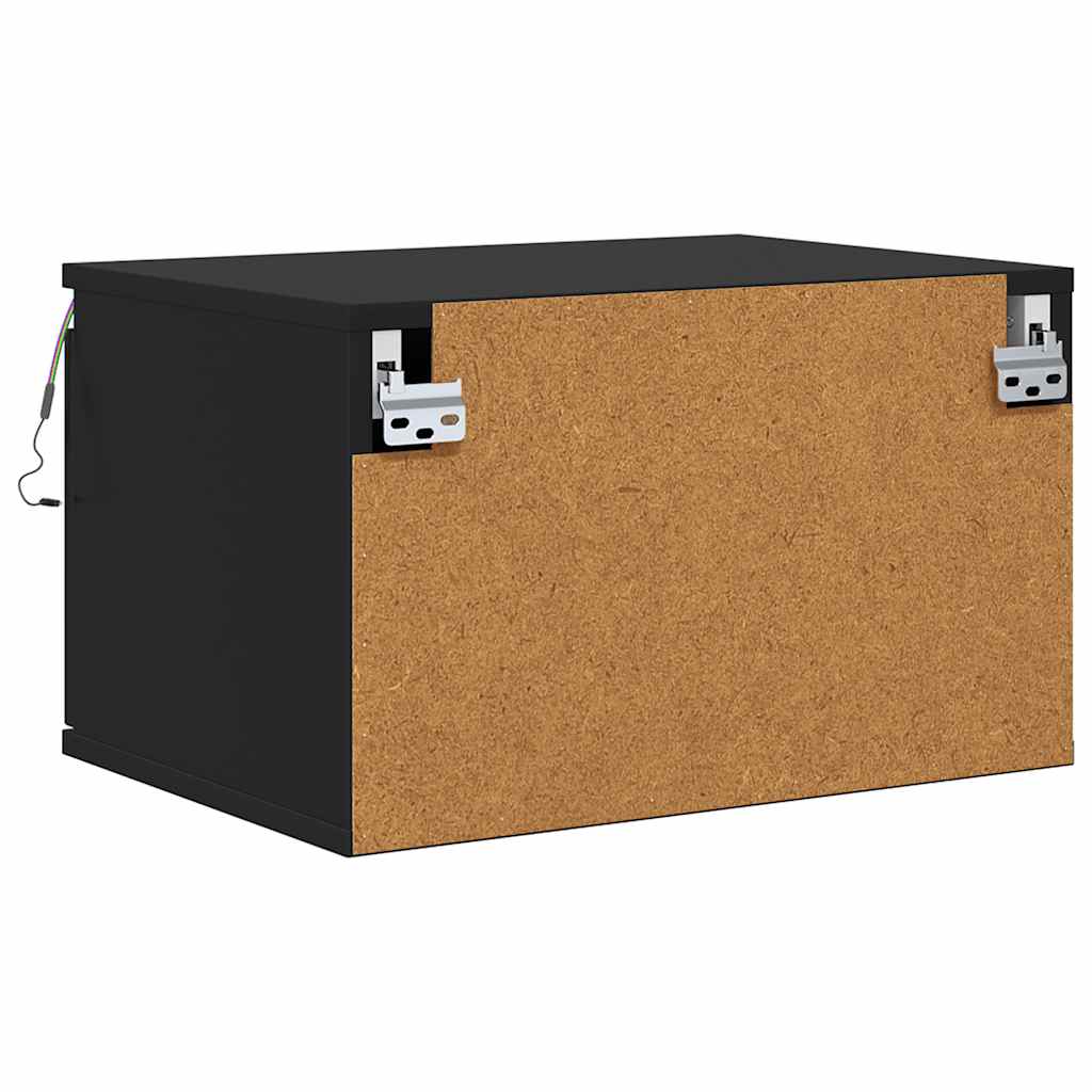 Wall-mounted Bedside Cabinets with LED Lights 2 pcs Black