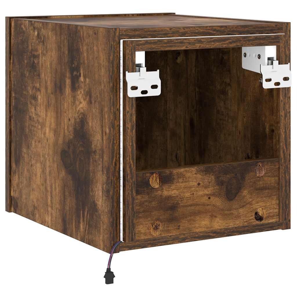 TV Wall Cabinet with LED Lights Smoked Oak 30,5x35x30 cm