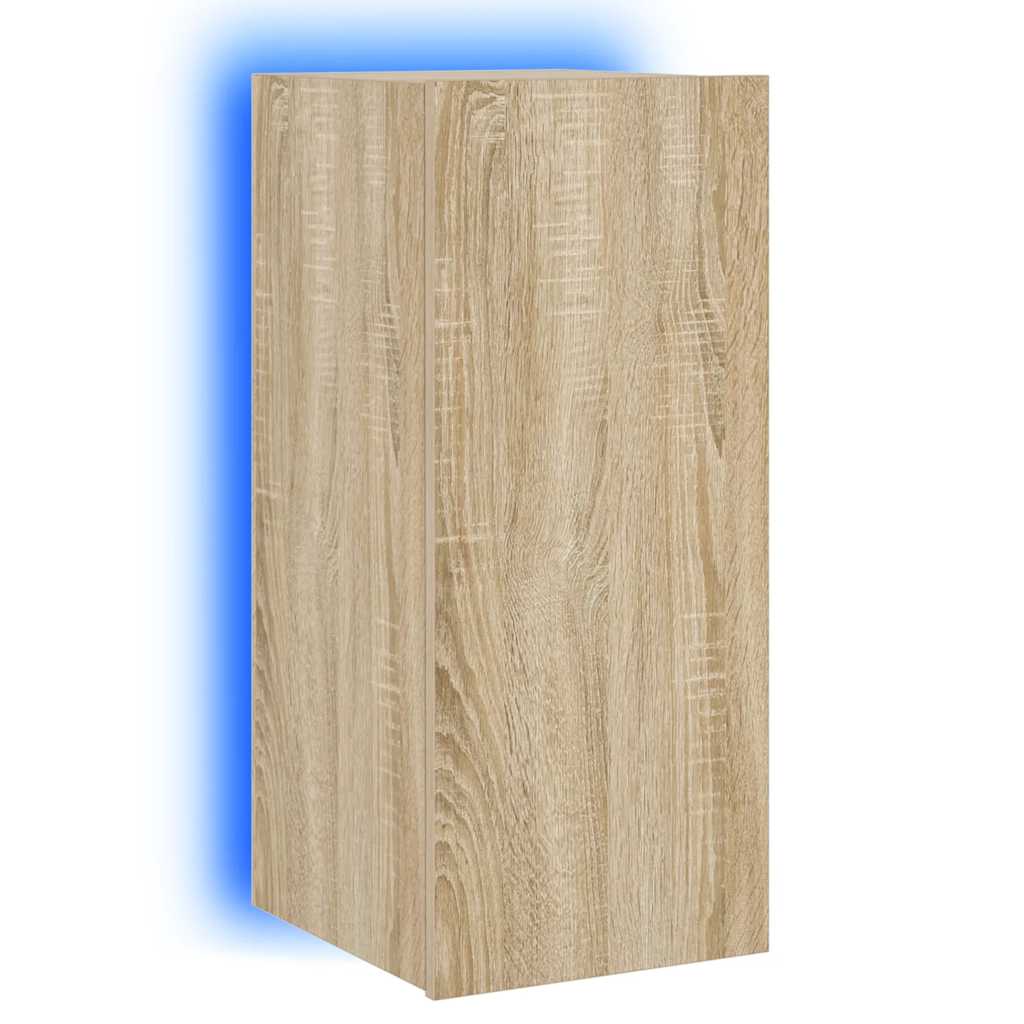TV Wall Cabinet with LED Lights Sonoma Oak 30.5x35x70 cm