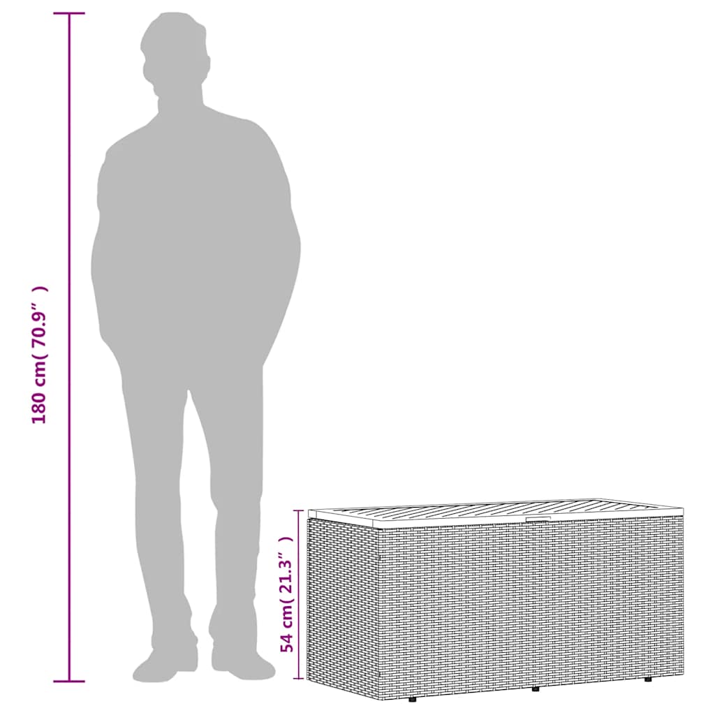 Garden Storage Box Grey 110x50x54 cm Poly Rattan Acacia Wood