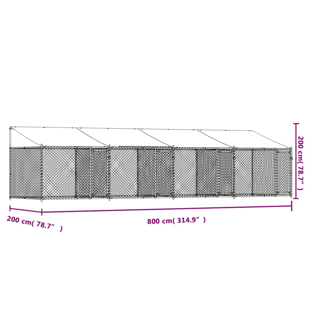Dog Cage with Roof and Doors Grey 8x2x2 m Galvanised Steel