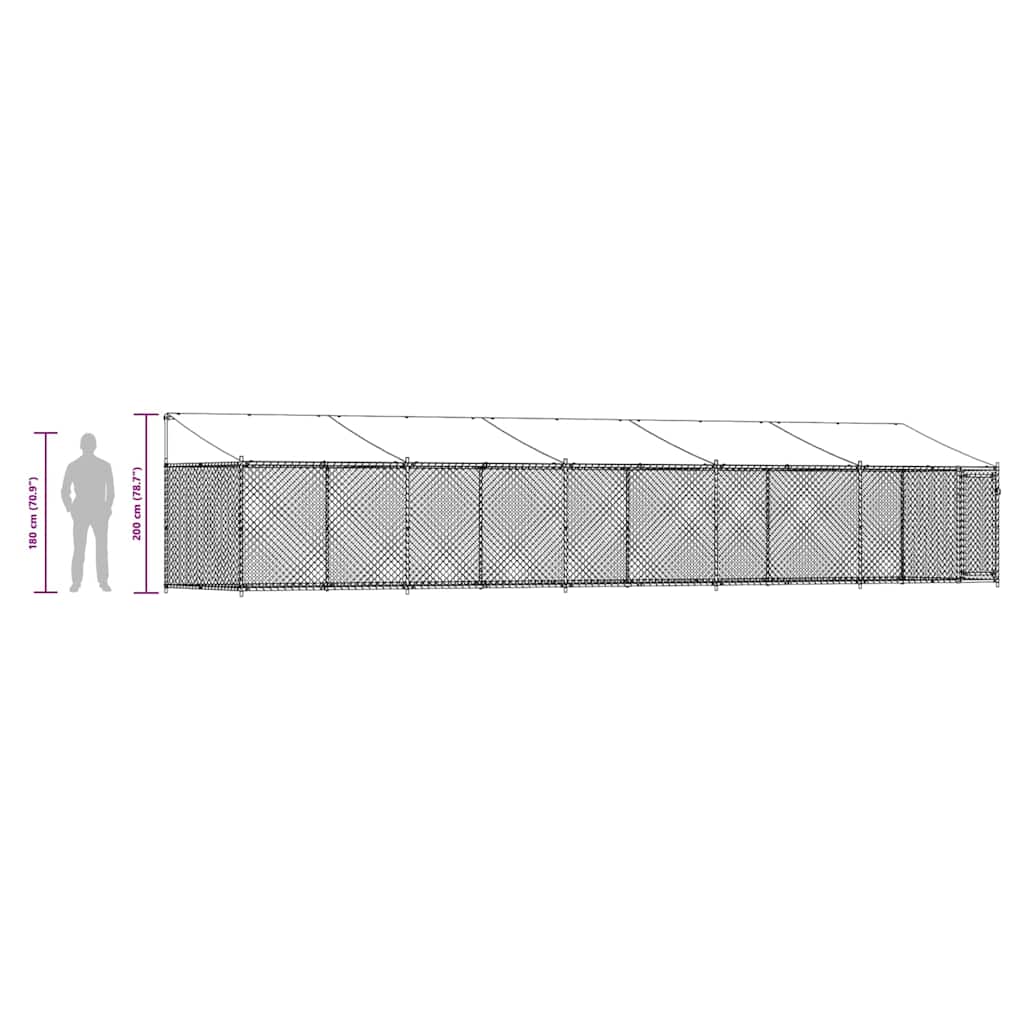 Dog Cage with Roof and Door Grey 10x2x2 m Galvanised Steel