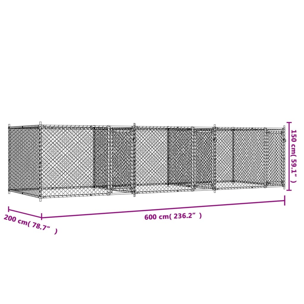 Dog Cage with Doors Grey 6x2x1,5 m Galvanised Steel