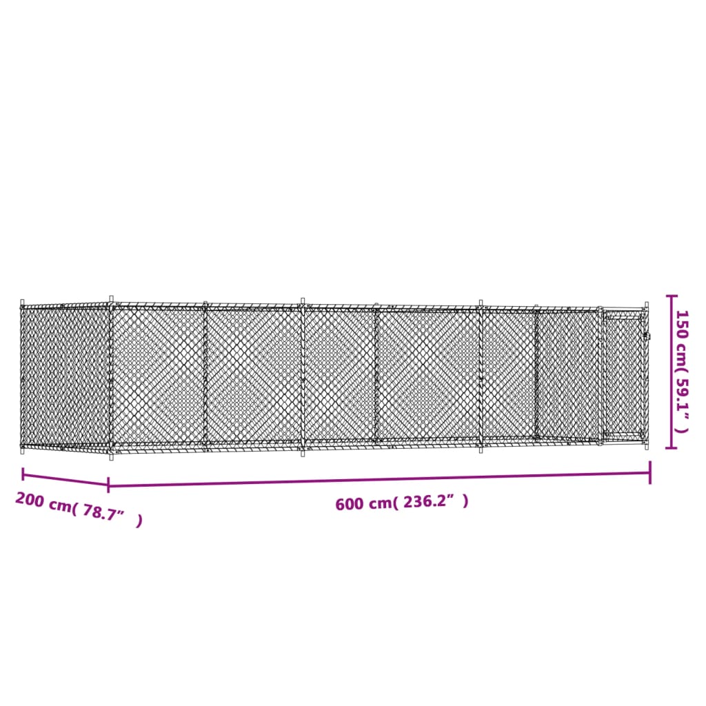 Dog Cage with Door Grey 6x2x1,5 m Galvanised Steel