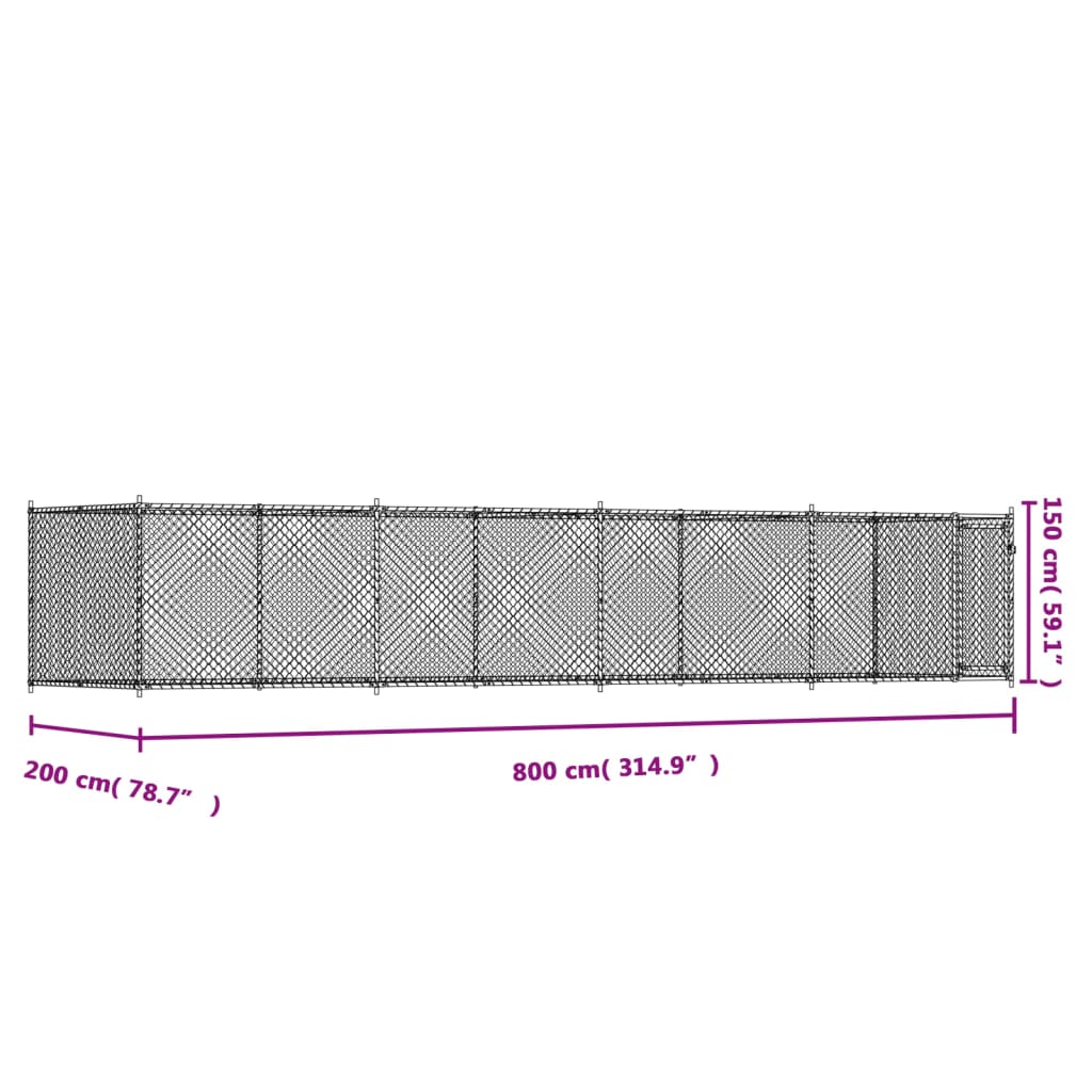 Dog Cage with Door Grey 8x2x1,5 m Galvanised Steel