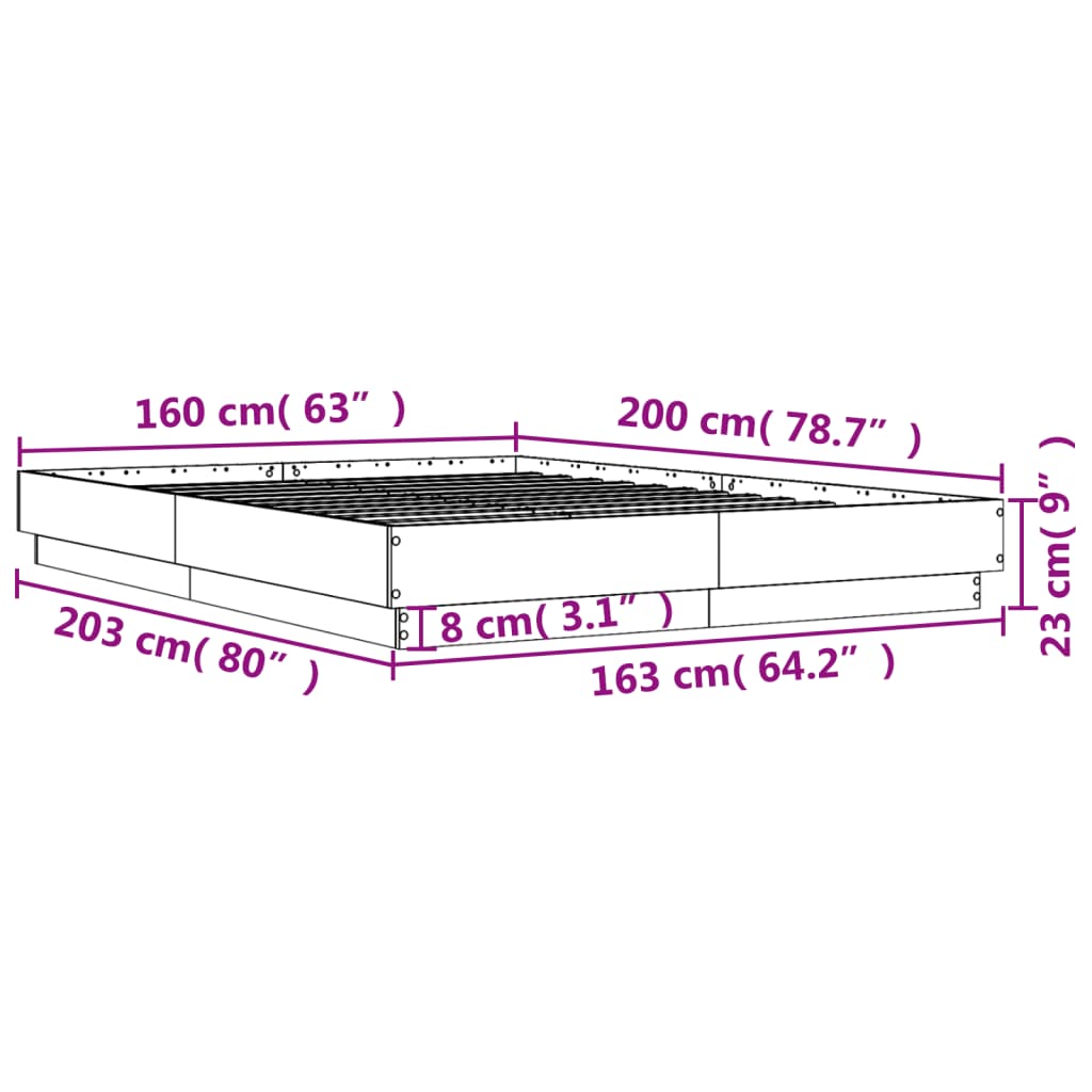 Bed Frame without Mattress Sonoma Oak 160x200 cm