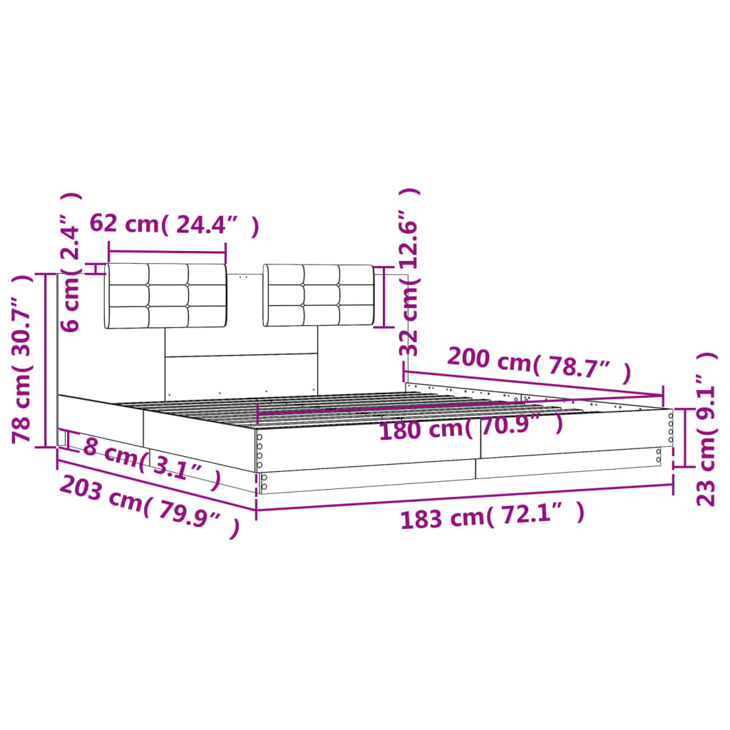 Bed Frame without Mattress White 180x200 cm Super King