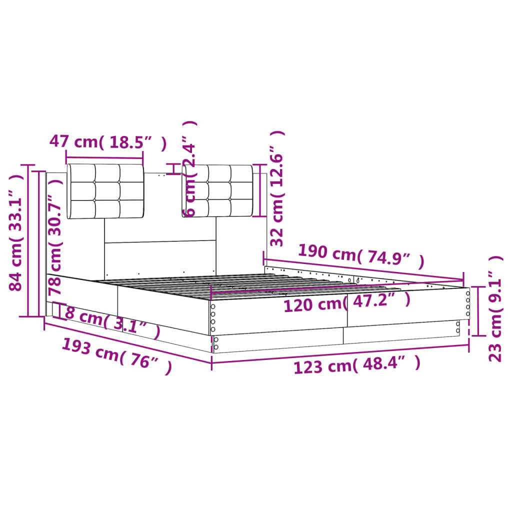 Bed Frame without Mattress Sonoma Oak 120x190 cm Small Double