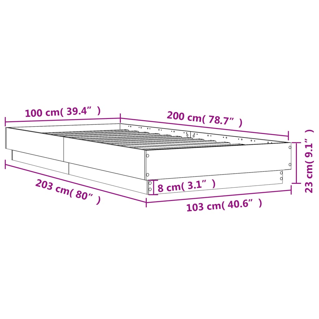 Bed Frame without Mattress Brown Oak 100x200 cm Engineered Wood