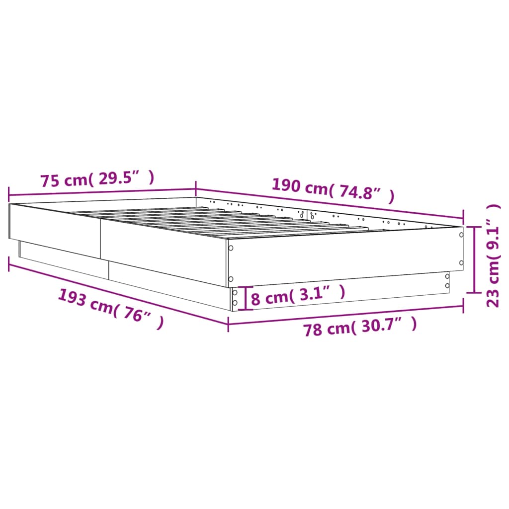 Bed Frame without Mattress Brown Oak 75x190 cm Small Single Engineered Wood