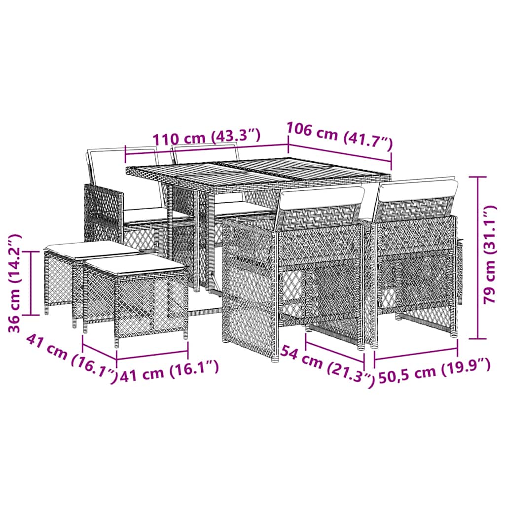 9 Piece Garden Dining Set with Cushions Black Poly Rattan