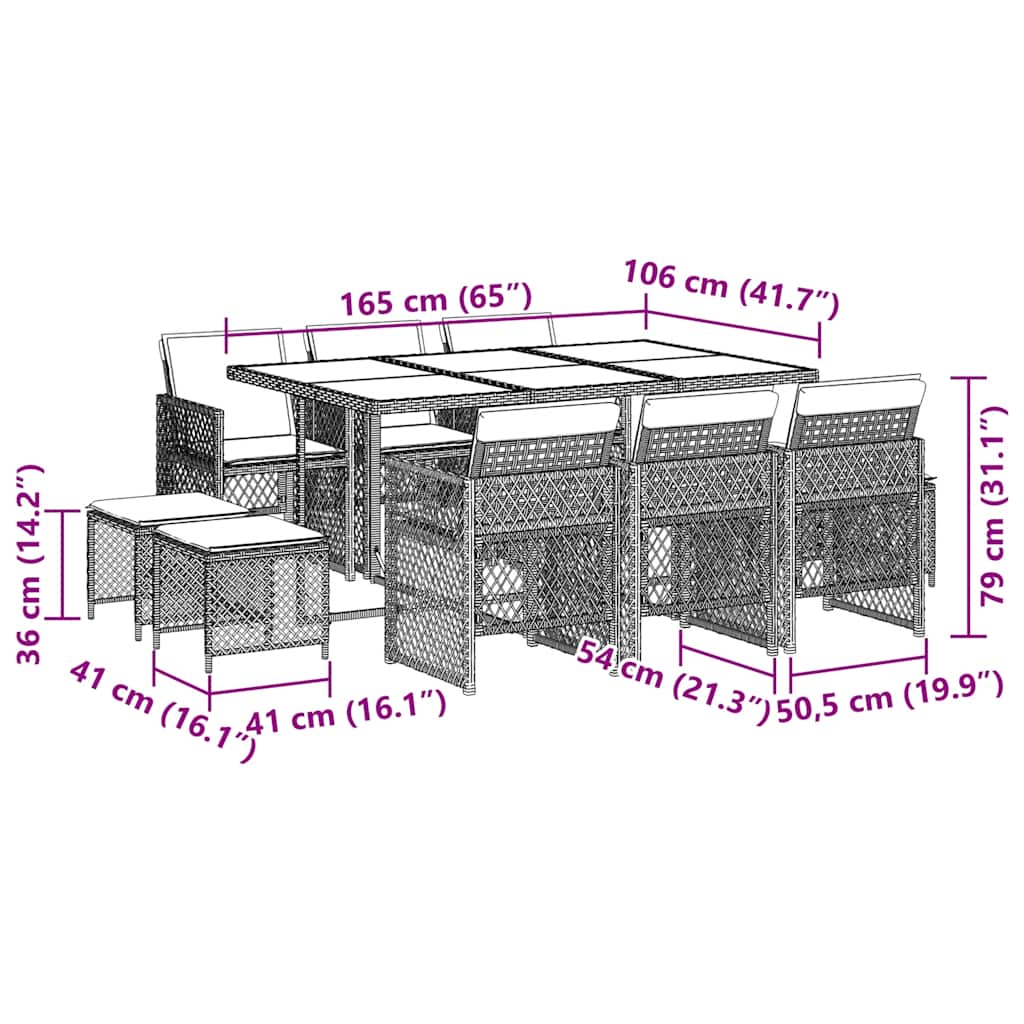 11 Piece Garden Dining Set with Cushions Grey Poly Rattan