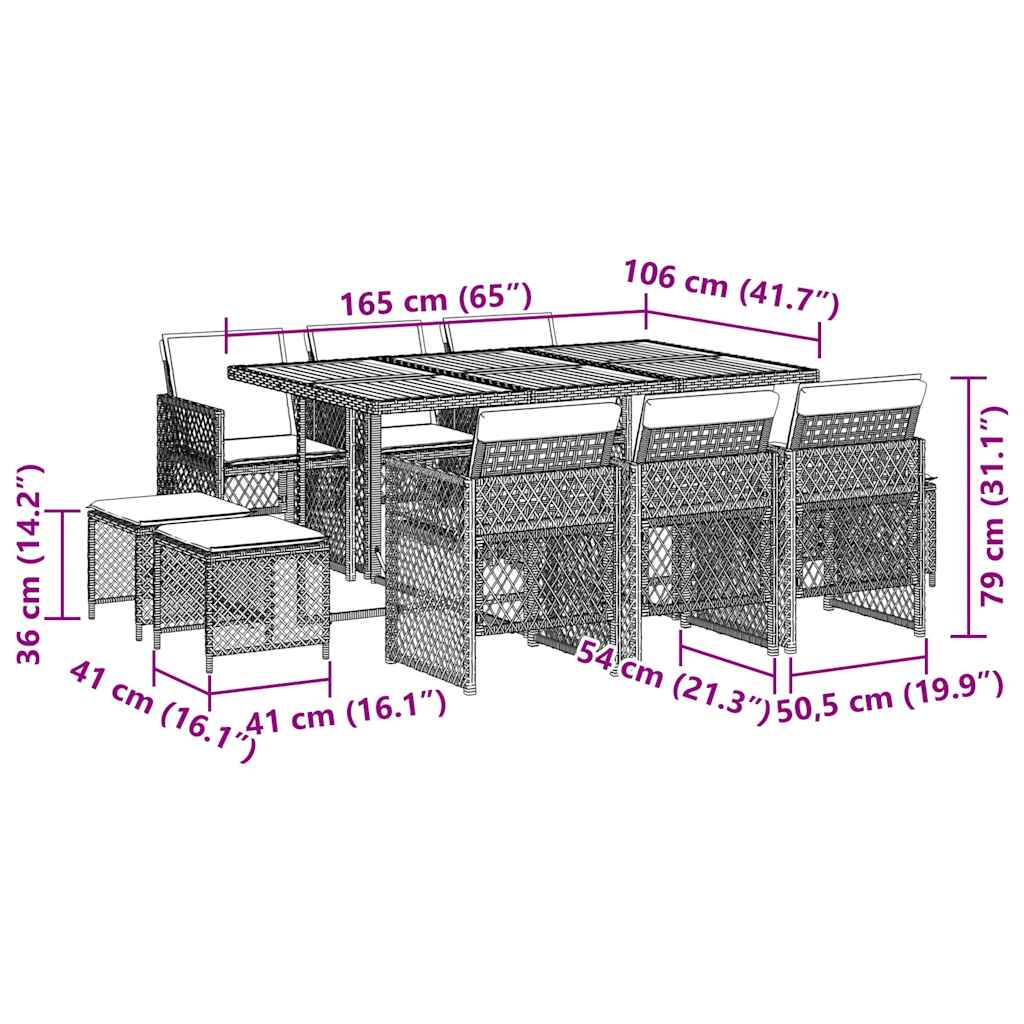 11 Piece Garden Dining Set with Cushions Black Poly Rattan