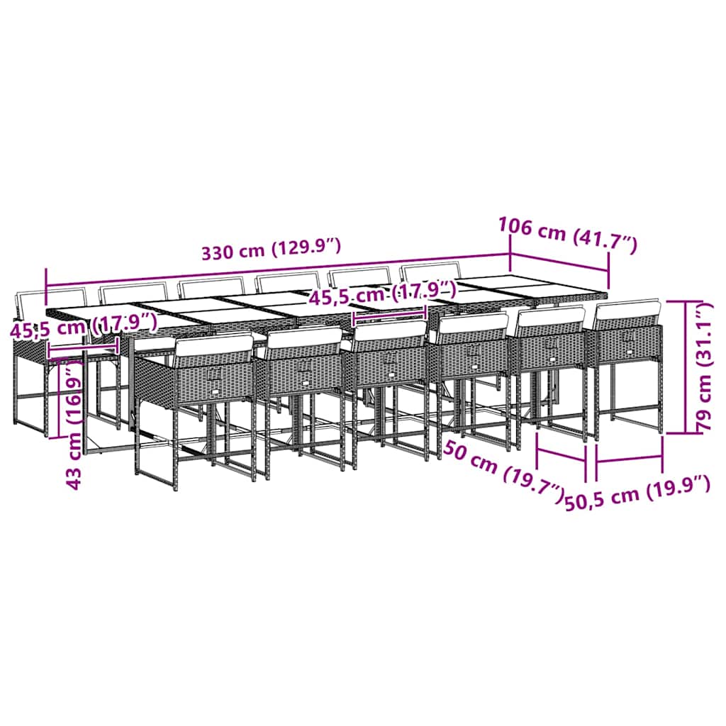 13 Piece Garden Dining Set with Cushions Black Poly Rattan