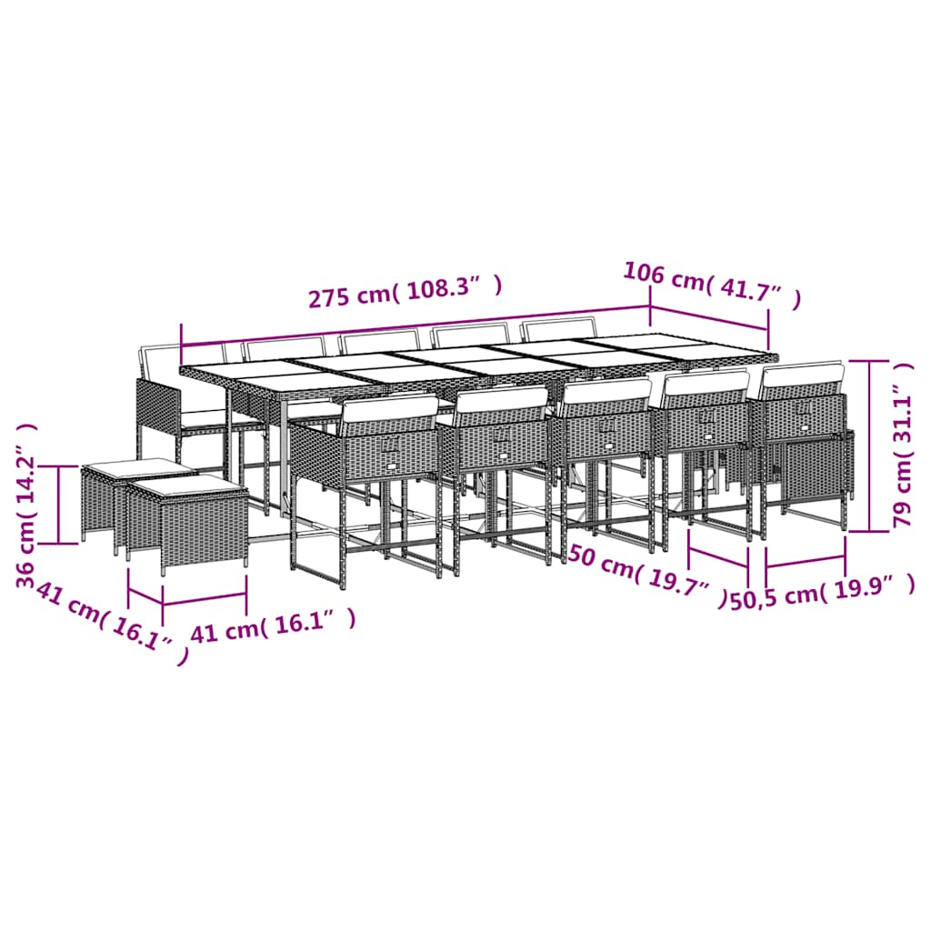 15 Piece Garden Dining Set with Cushions Beige Poly Rattan